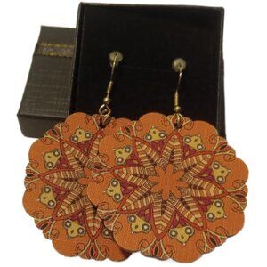 Boho Calendula Earrings Womens Orange Hollow Honysuckle Wooden Chic Hippie